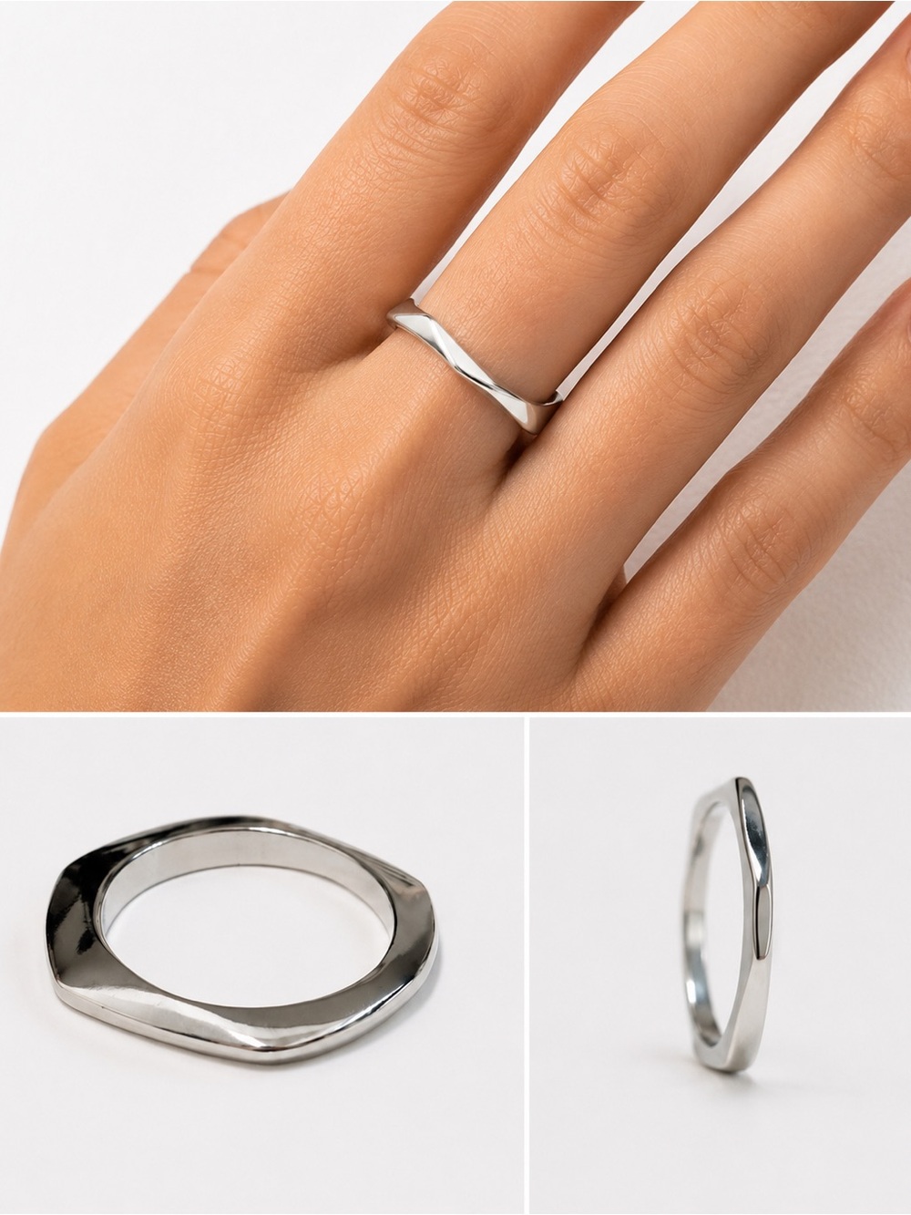 NEW - Sam Edelman Silver Sculptural Geometric Statement Ring Size 7